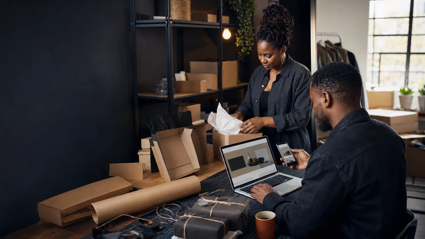 South African small-business team managing online orders through a connected website