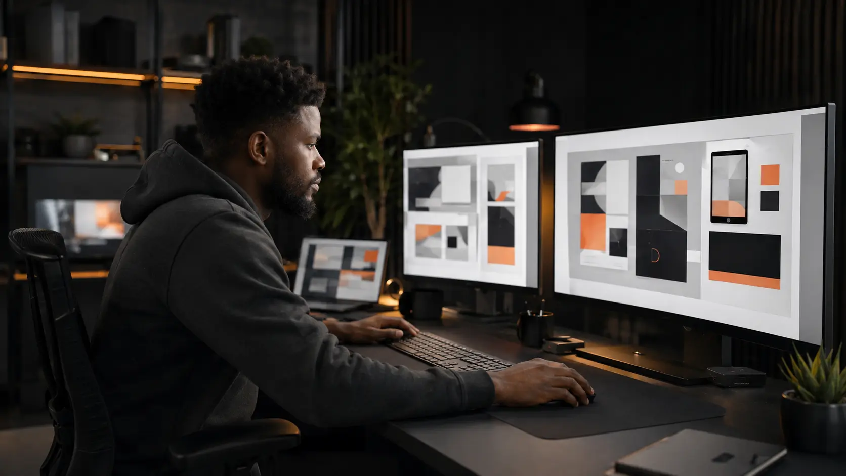 South African web designer creating a responsive business website in a modern studio